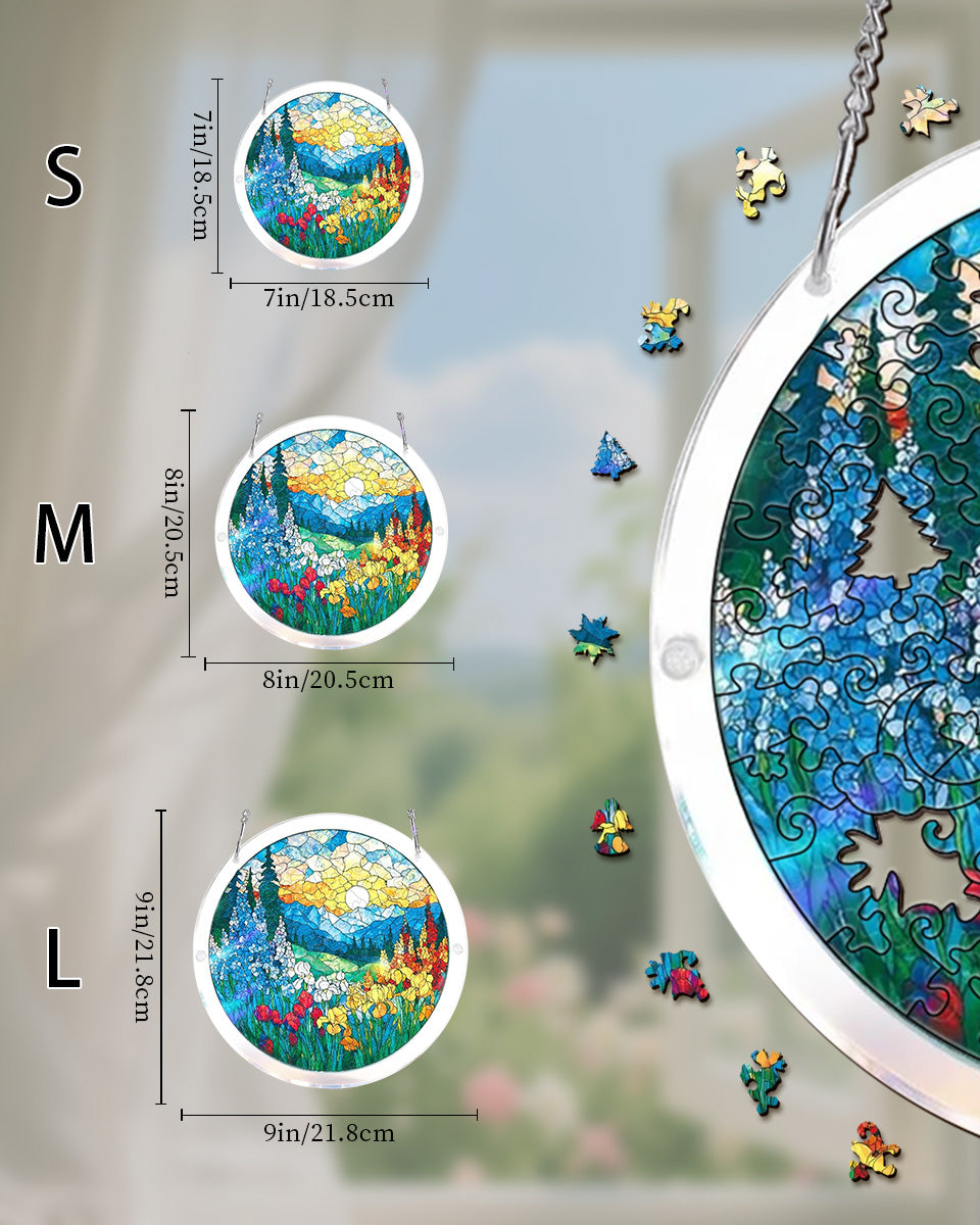 Acrylic Jigsaw Puzzle Suncatcher - Mountain Meadow Sunrise