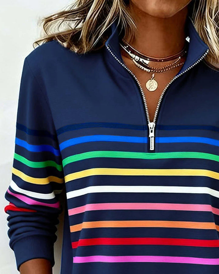 Alora | Rainbow Stripe Casual Quarter-Zip Pullover