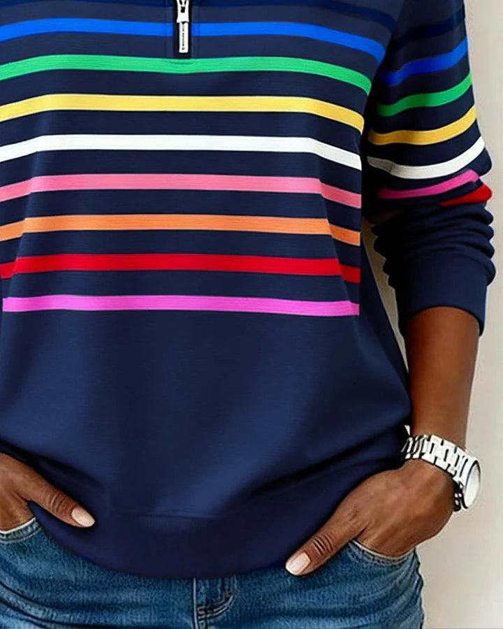 Alora | Rainbow Stripe Casual Quarter-Zip Pullover