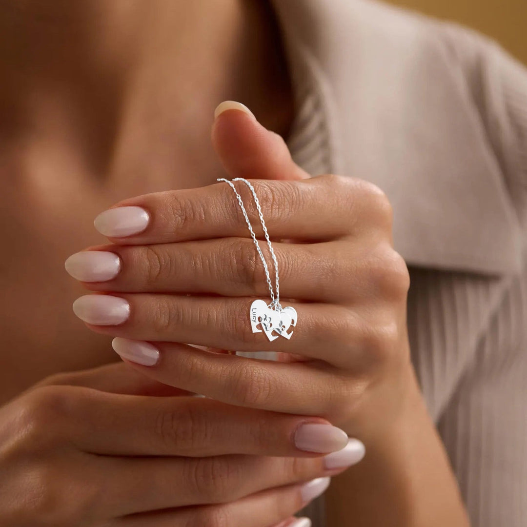 Personalised necklace with paw, heart, and name