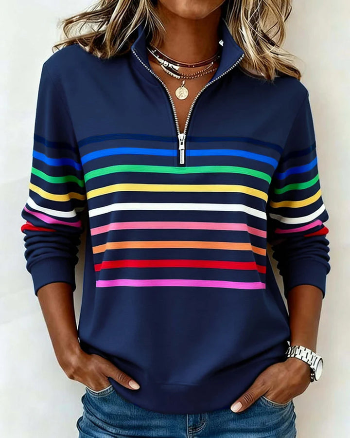 Alora | Rainbow Stripe Casual Quarter-Zip Pullover