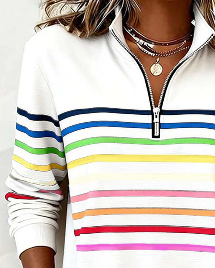 Alora | Rainbow Stripe Casual Quarter-Zip Pullover