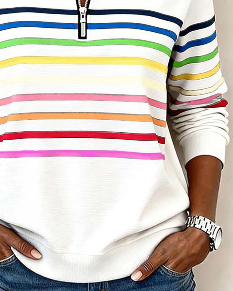 Alora | Rainbow Stripe Casual Quarter-Zip Pullover
