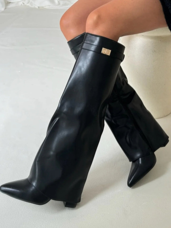 Eliza | Luxury Suede Look High Boots With Gold Accent