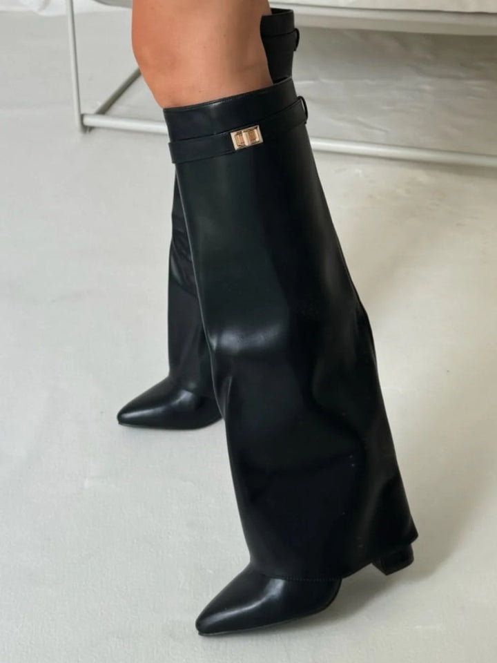 Eliza | Luxury Suede Look High Boots With Gold Accent