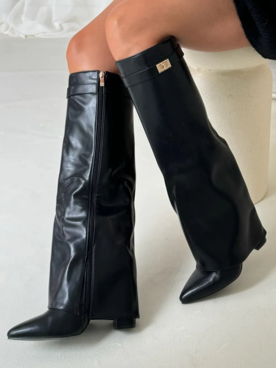 Eliza | Luxury Suede Look High Boots With Gold Accent