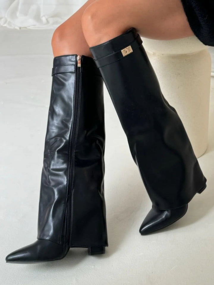 Eliza | Luxury Suede Look High Boots With Gold Accent