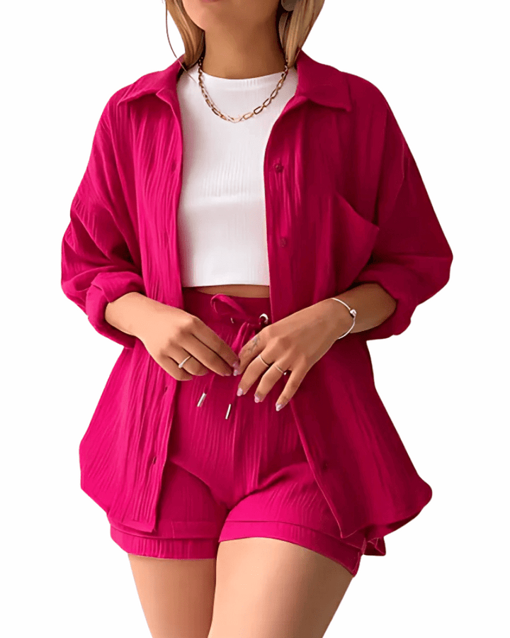 Maylee Cotton Button-Up Shorts Set
