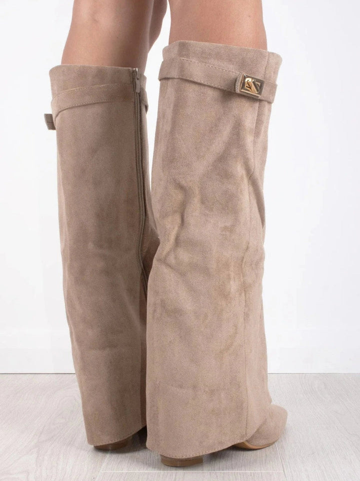 Eliza | Luxury Suede Look High Boots With Gold Accent