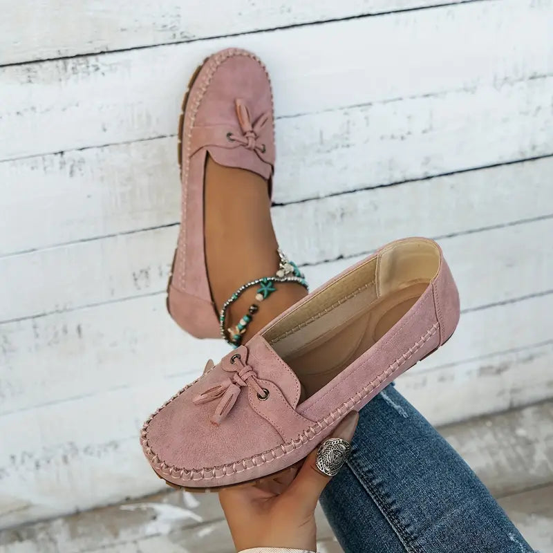 Bow Detail Flat Comfort Loafers with Cushioned Insole
