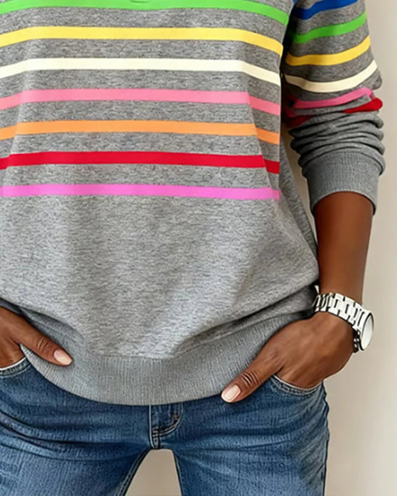Alora | Rainbow Stripe Casual Quarter-Zip Pullover