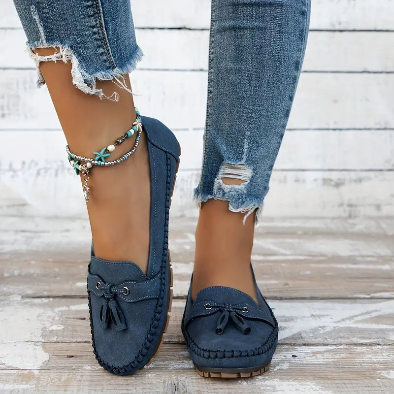 Bow Detail Flat Comfort Loafers with Cushioned Insole