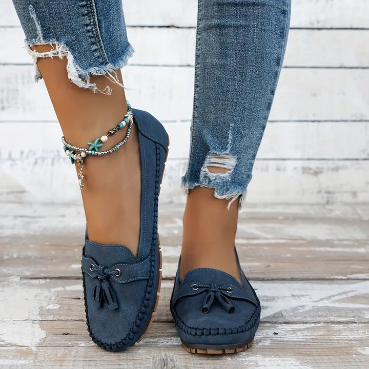 Bow Detail Flat Comfort Loafers with Cushioned Insole