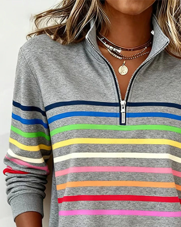 Alora | Rainbow Stripe Casual Quarter-Zip Pullover