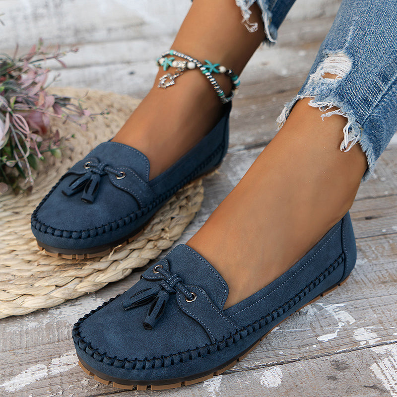Bow Detail Flat Comfort Loafers with Cushioned Insole