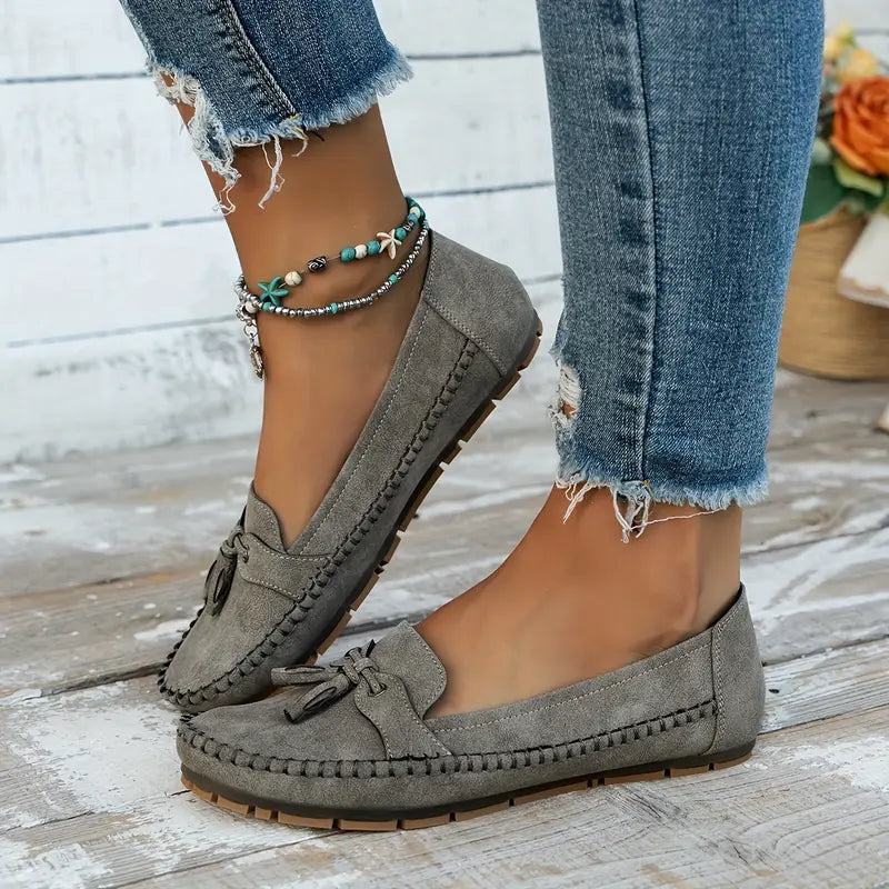 Bow Detail Flat Comfort Loafers with Cushioned Insole