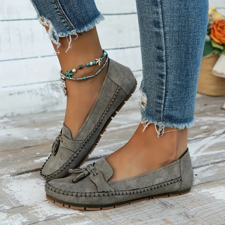 Bow Detail Flat Comfort Loafers with Cushioned Insole