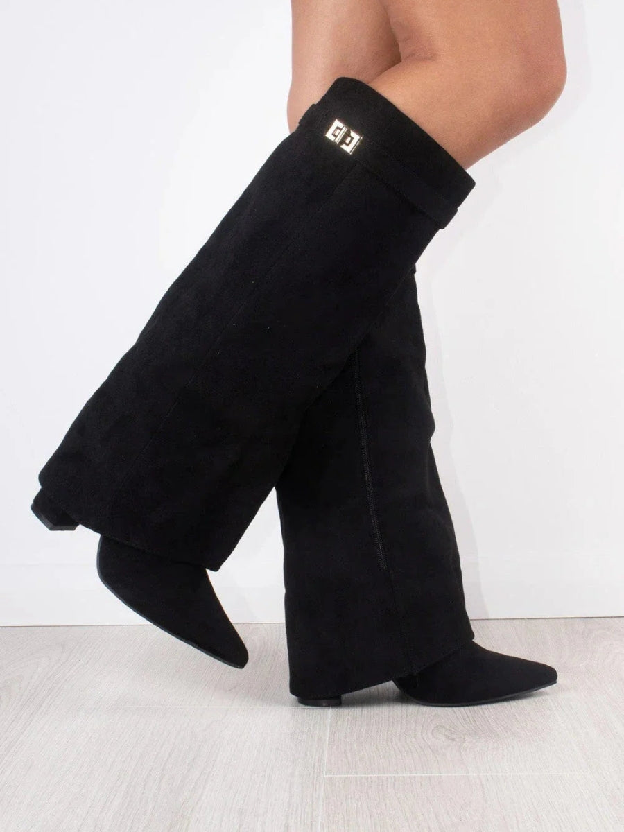 Eliza | Luxury Suede Look High Boots With Gold Accent
