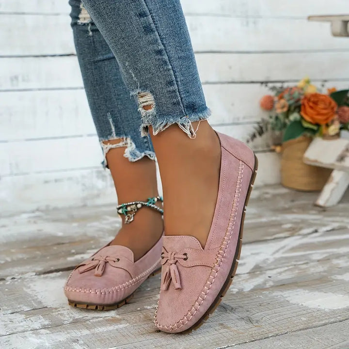 Bow Detail Flat Comfort Loafers with Cushioned Insole
