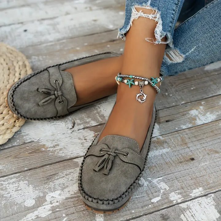 Bow Detail Flat Comfort Loafers with Cushioned Insole