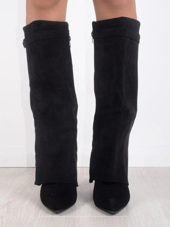 Eliza | Luxury Suede Look High Boots With Gold Accent