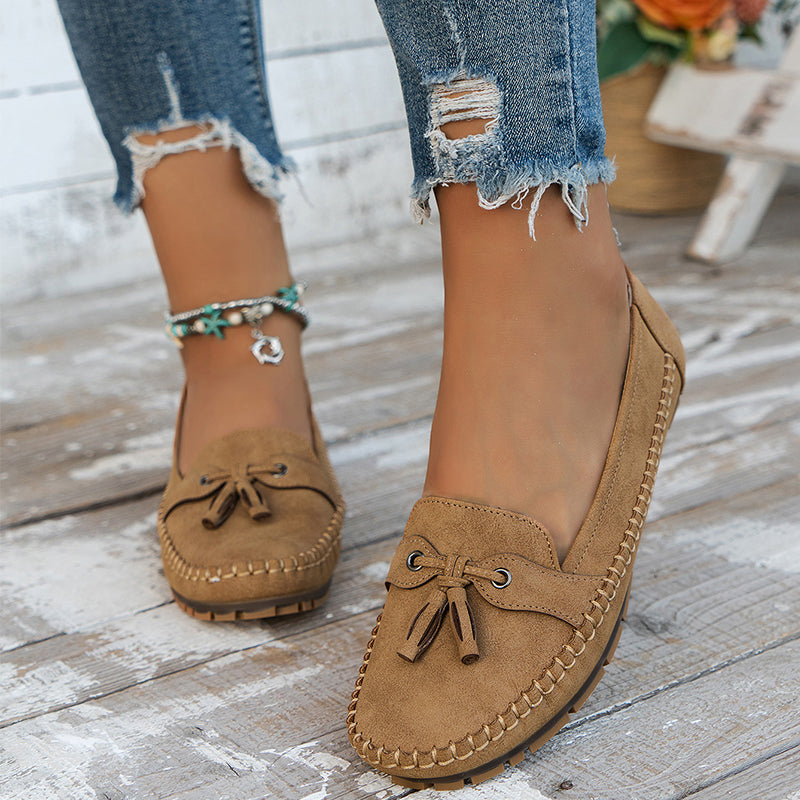 Bow Detail Flat Comfort Loafers with Cushioned Insole