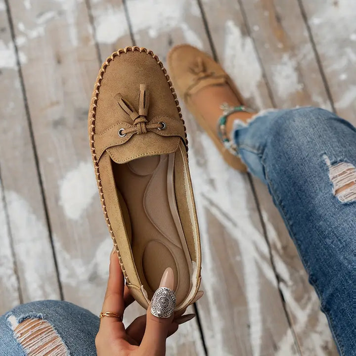 Bow Detail Flat Comfort Loafers with Cushioned Insole