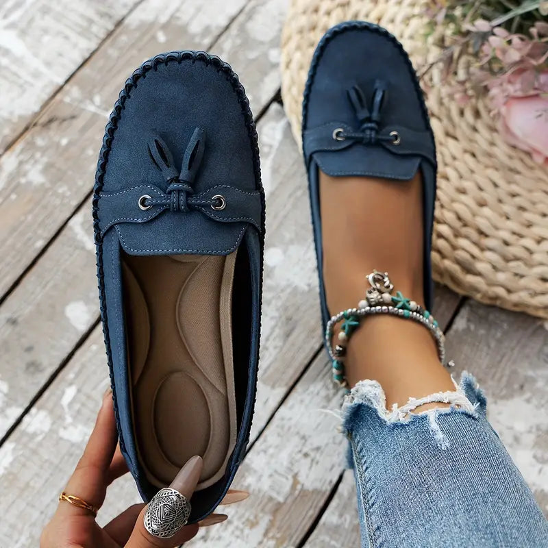 Bow Detail Flat Comfort Loafers with Cushioned Insole