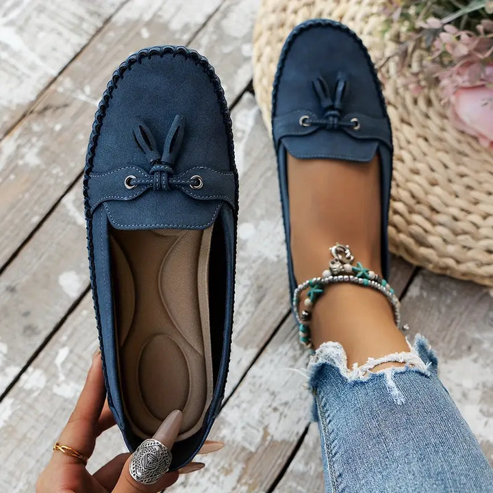 Bow Detail Flat Comfort Loafers with Cushioned Insole