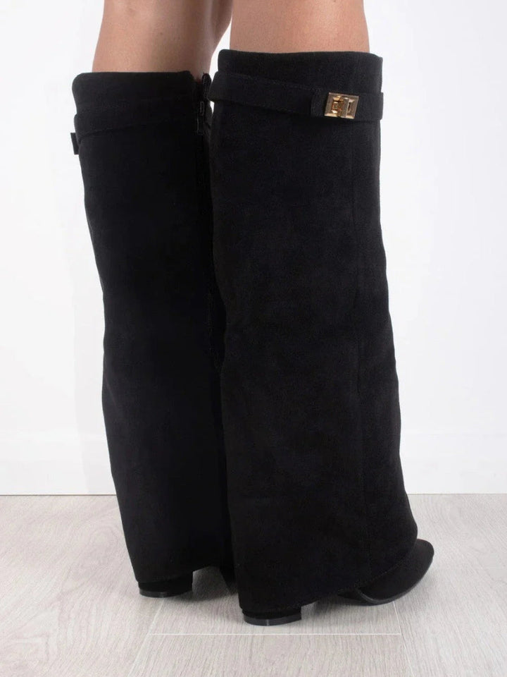 Eliza | Luxury Suede Look High Boots With Gold Accent