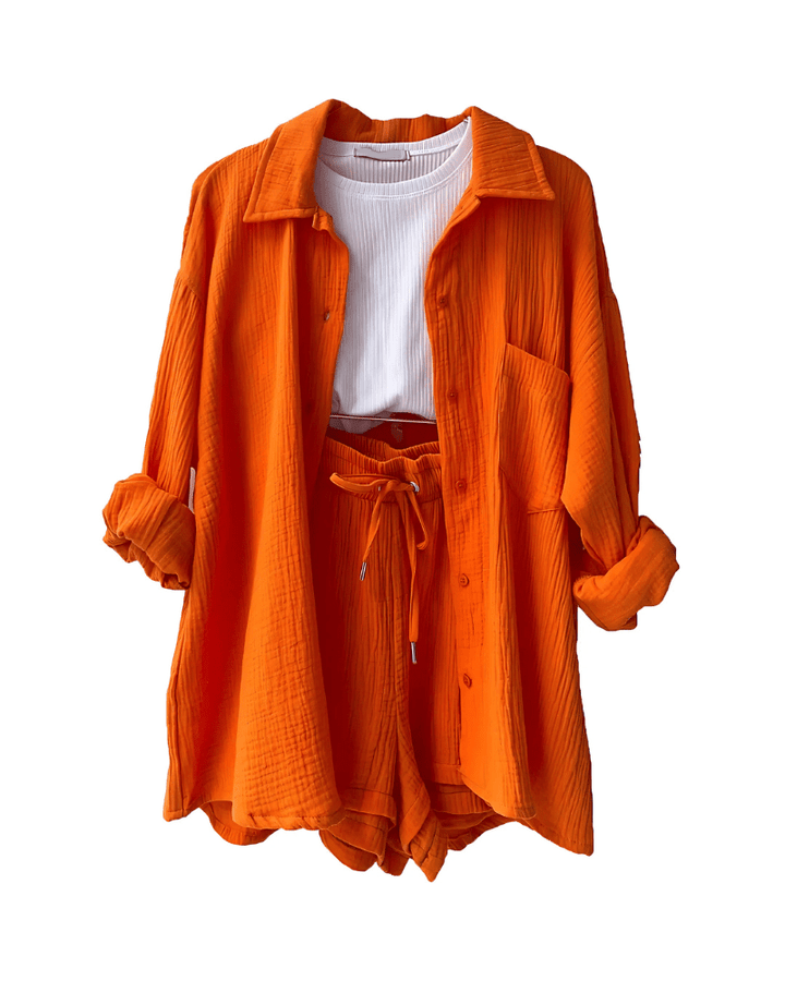 Maylee Cotton Button-Up Shorts Set