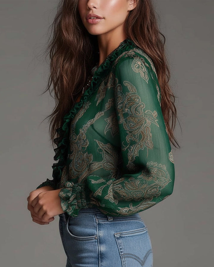 Katie™ | Elegant Blouse with Half-Zip and Ruffles