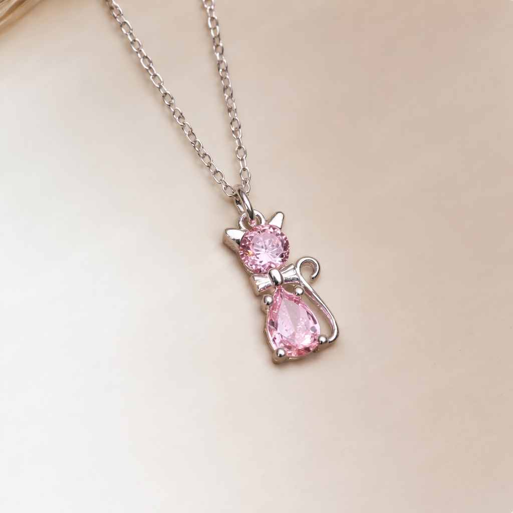 Cat Birthstone Necklace – Colourful Crystal Pendant