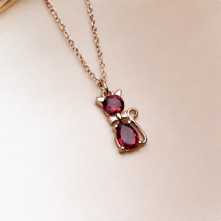 Cat Birthstone Necklace – Colourful Crystal Pendant