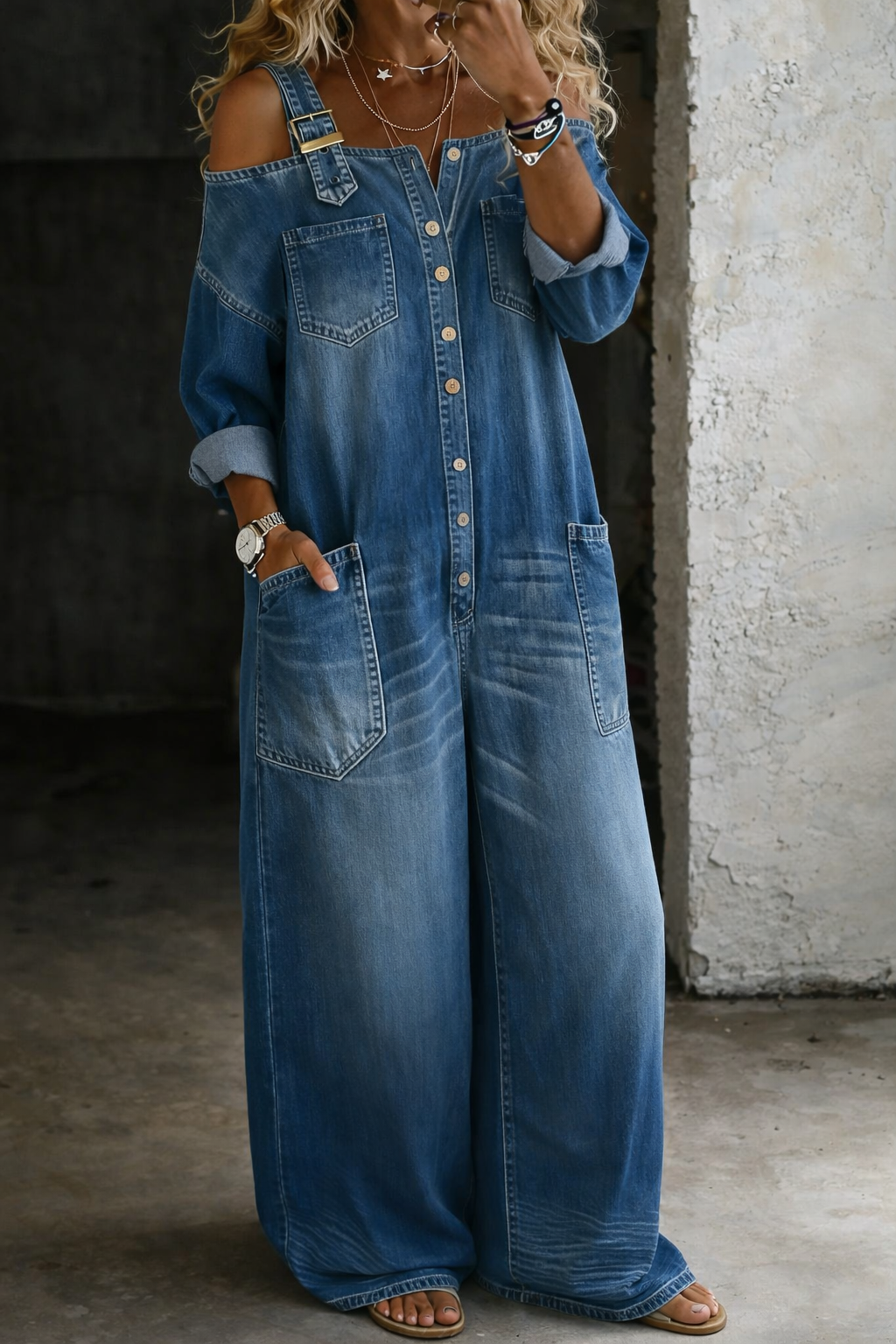 Sophia™ | Denim Jumpsuit with Off-the-Shoulder Design