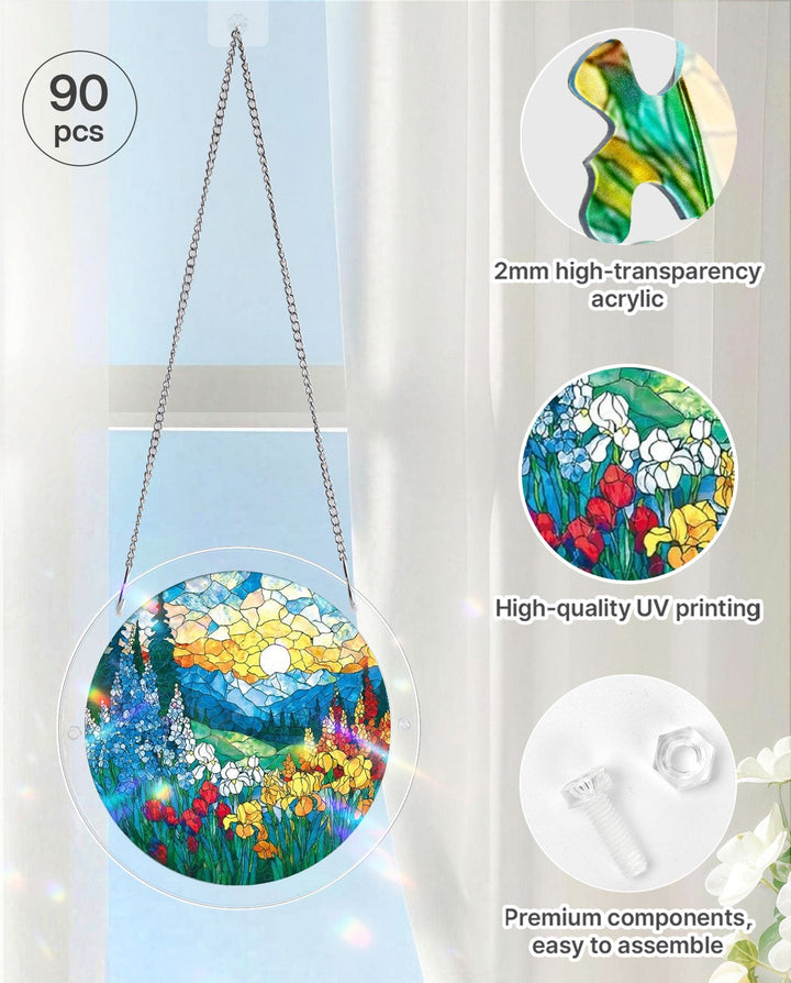 Acrylic Jigsaw Puzzle Suncatcher - Mountain Meadow Sunrise