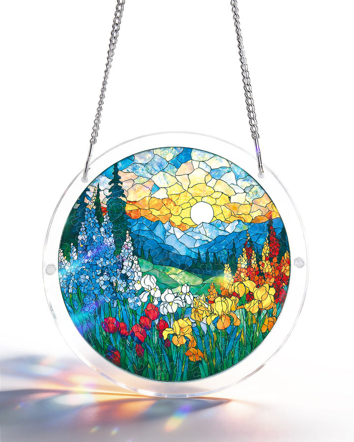 Acrylic Jigsaw Puzzle Suncatcher - Mountain Meadow Sunrise