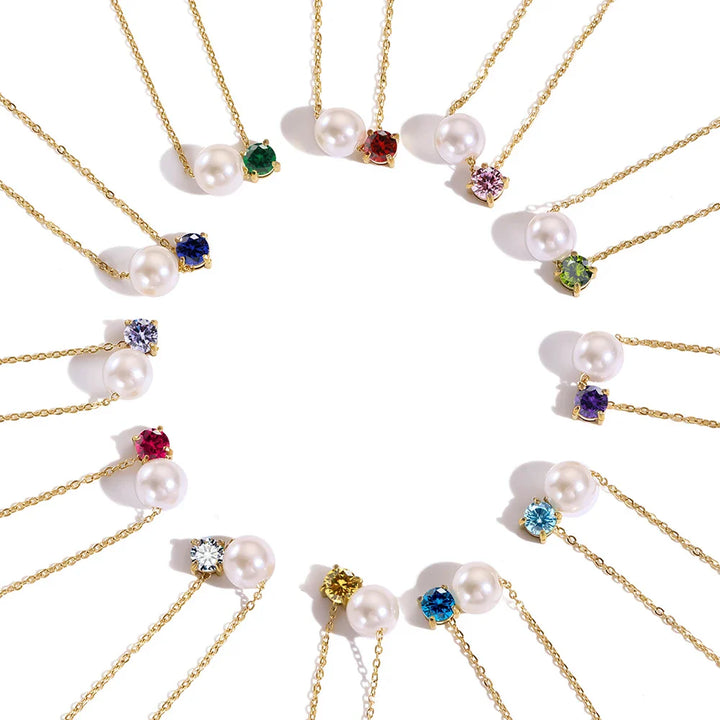 Pearl & Zircon Birthstone Pendant Necklace