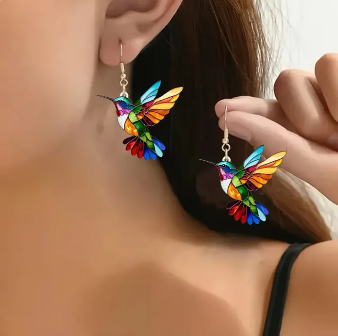 Elegant Hummingbird Earrings - Colourful Bird Design
