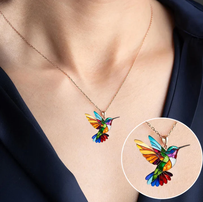 Elegant Hummingbird Necklace - Colourful Bird Design