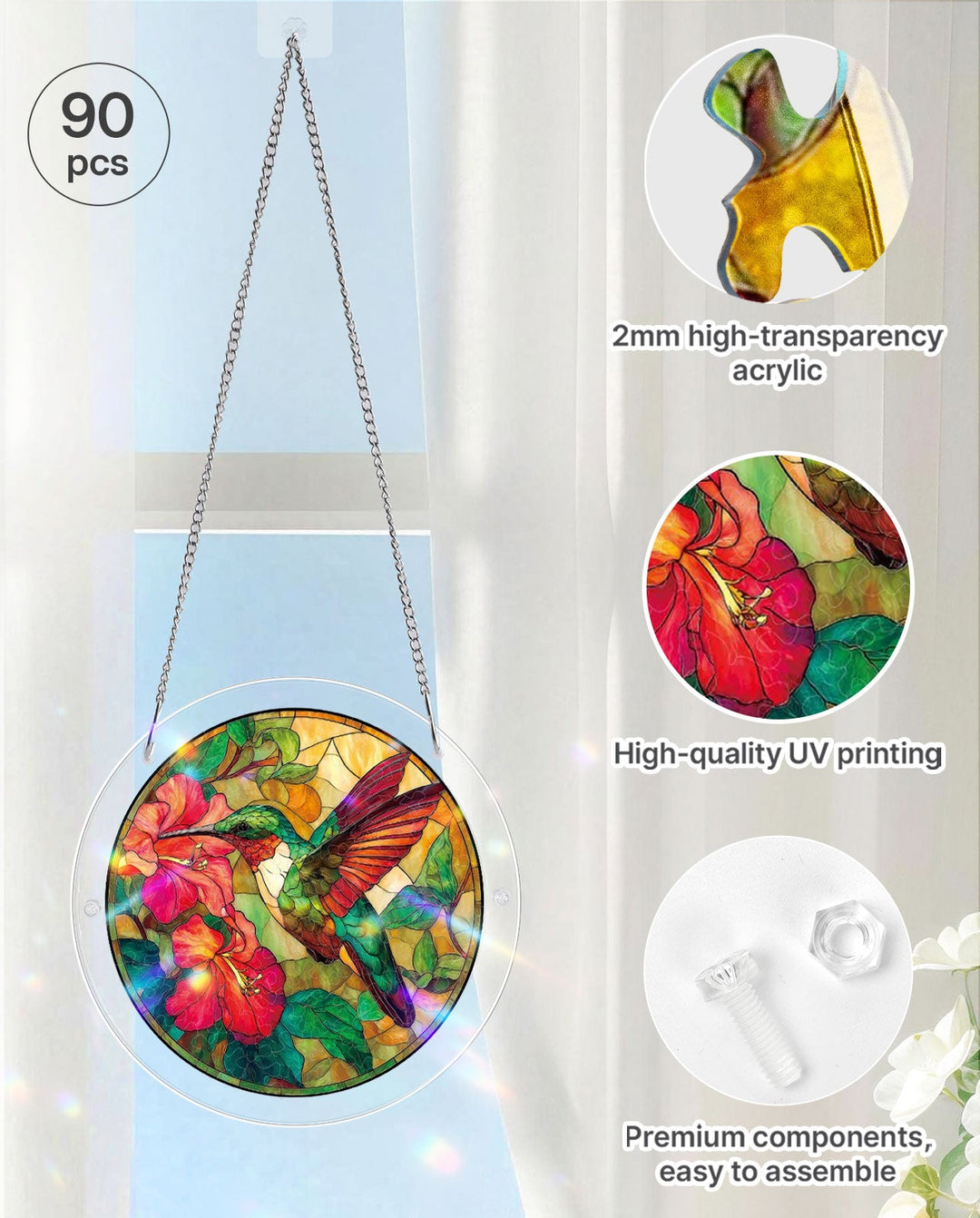 Acrylic Jigsaw Puzzle Suncatcher - Scarlet Bloom Hummingbird