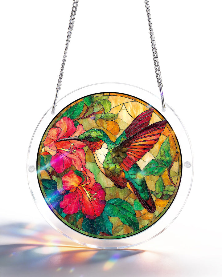 Acrylic Jigsaw Puzzle Suncatcher - Scarlet Bloom Hummingbird