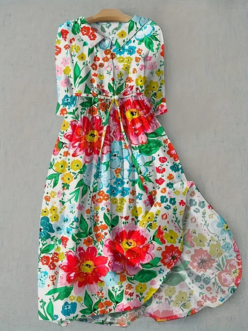 Karolina | Dress with Colourful Flowers, Regular Fit, Cotton Blend