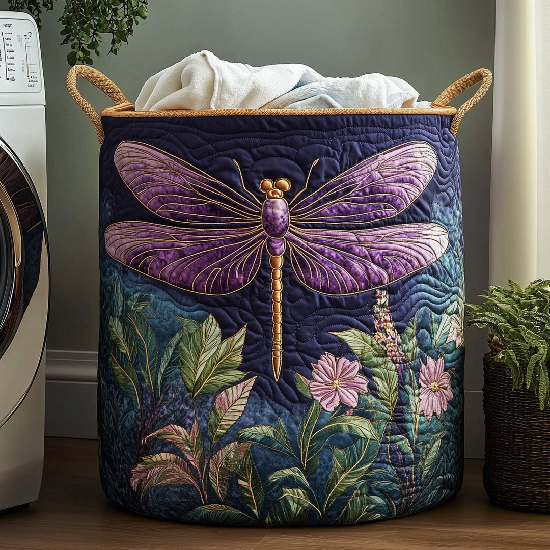 Elegant Quilted Laundry Basket Dragonfly