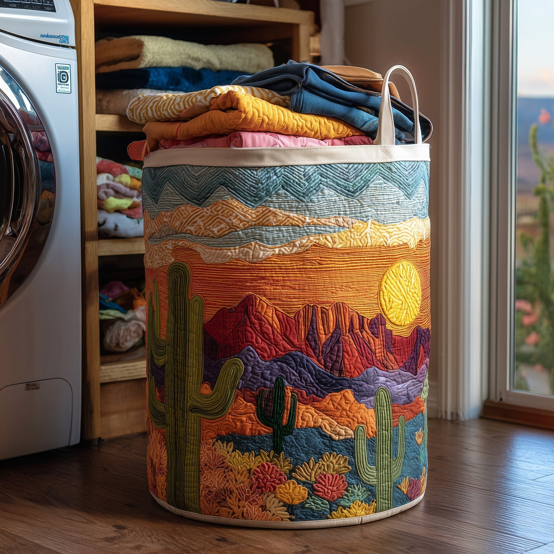Cactus Sunset Quilted Laundry Basket