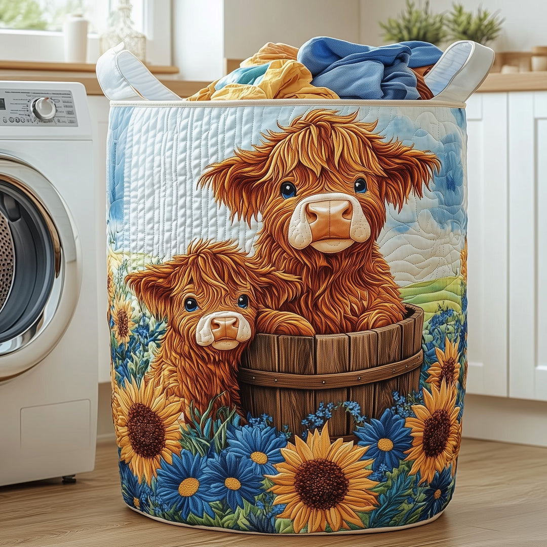 Highland Cow Quilted Laundry Basket