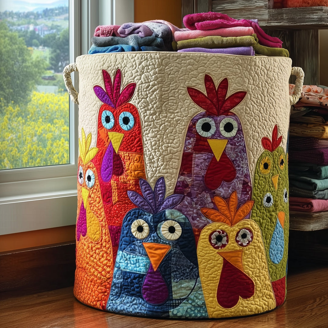 Funky Chicken Quilted Laundry Basket