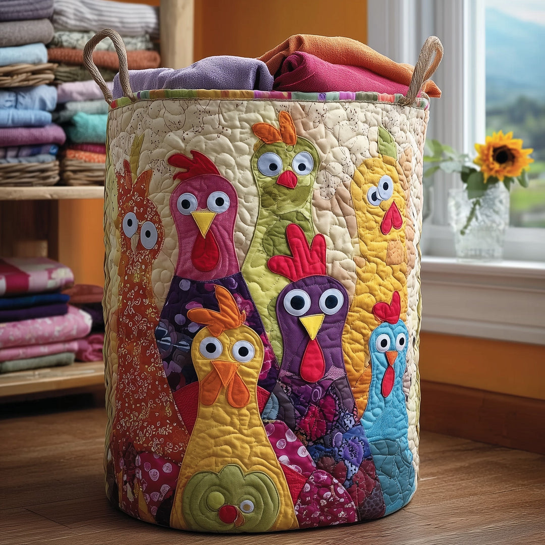 Funky Chicken Quilted Laundry Basket