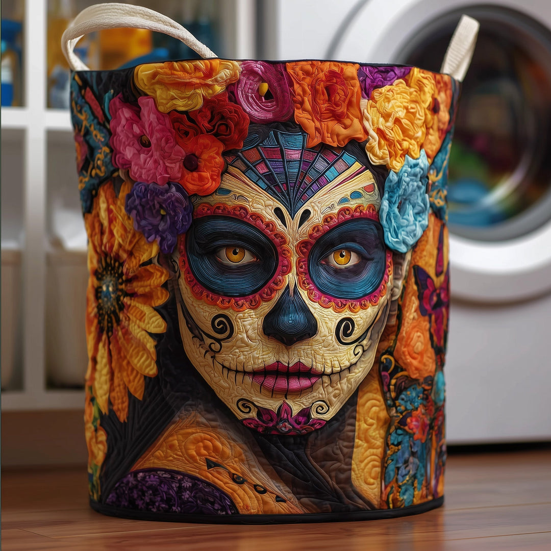 Quilted Laundry Basket Dia de los Muertos