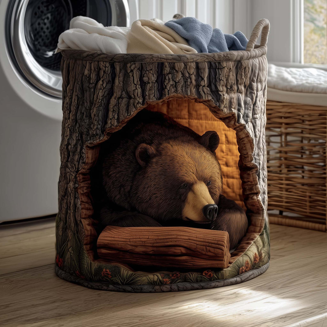 Quilted Laundry Basket Rustic Bear